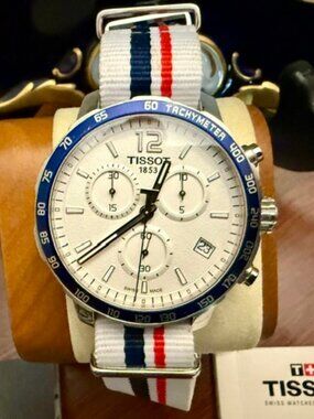 Tissot Quickster Chronograph Quartz Mens White Dial NATO Strap Watch, 2 straps